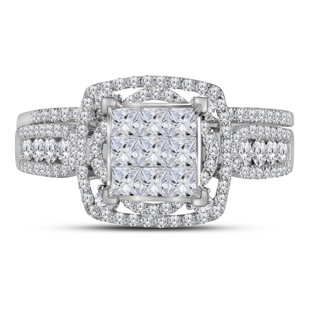 14k White Gold Princess Diamond Bridal Wedding Ring Set 1 Cttw