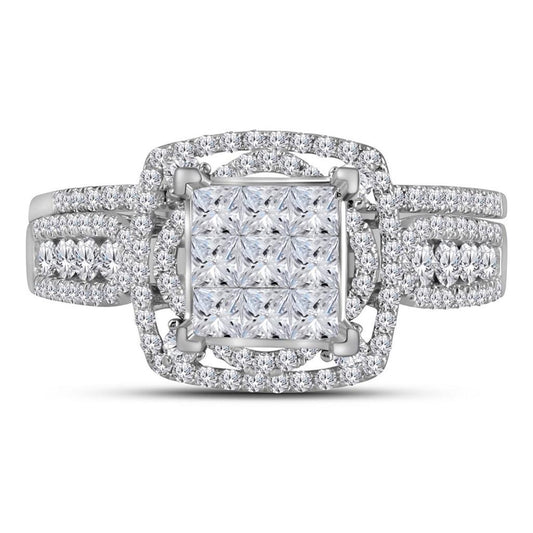 14k White Gold Princess Diamond Bridal Wedding Ring Set 1 Cttw