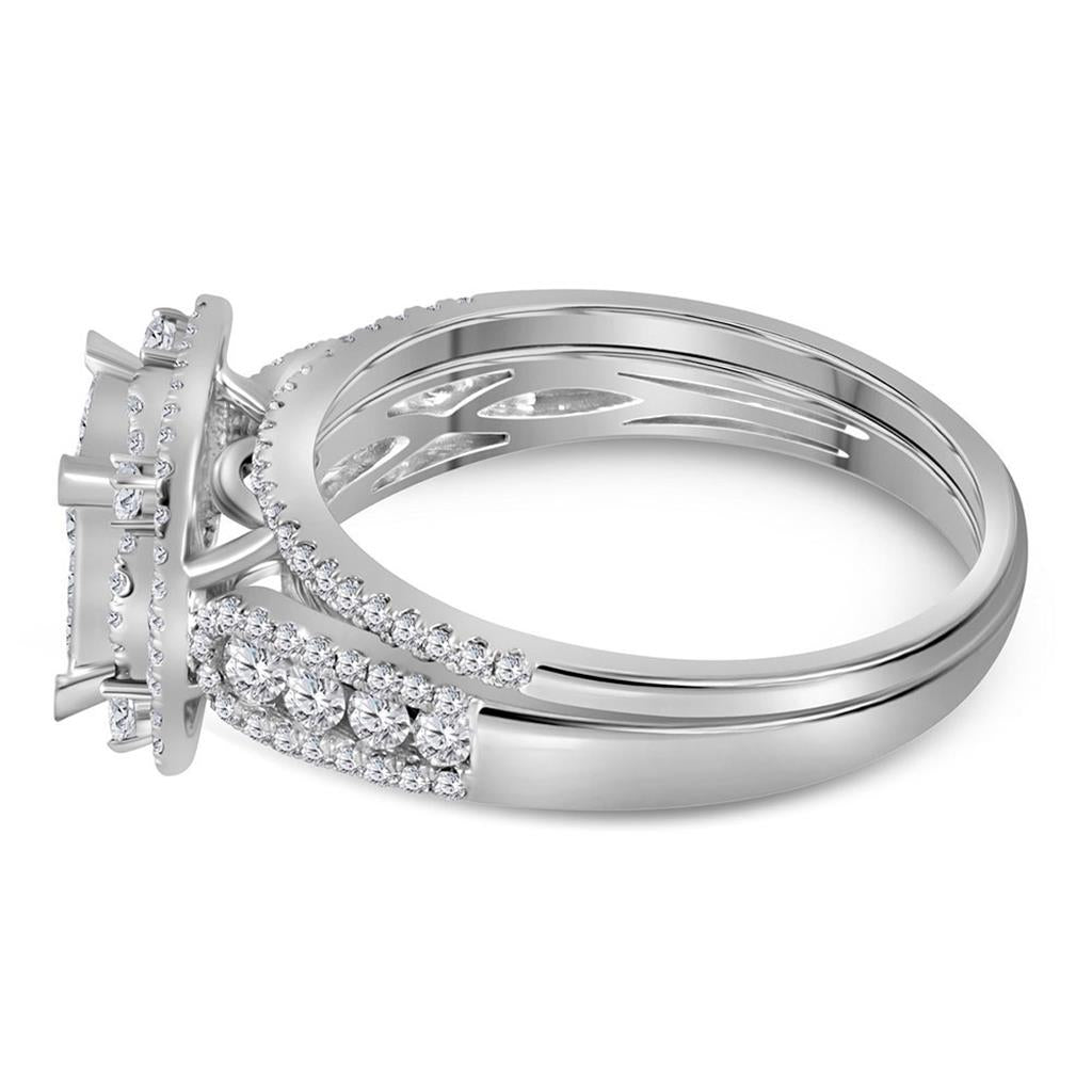 14k White Gold Princess Diamond Bridal Wedding Ring Set 1 Cttw