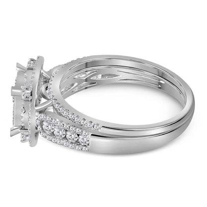 14k White Gold Princess Diamond Bridal Wedding Ring Set 1 Cttw