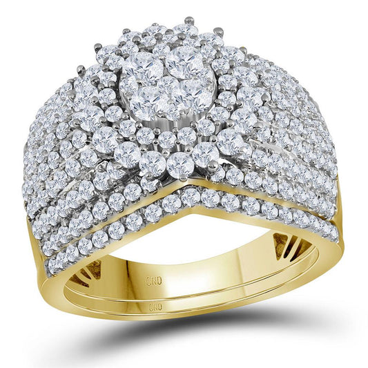14k Yellow Gold Round Diamond Cluster Bridal Wedding Ring Set 2 Cttw