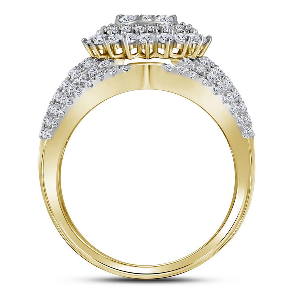 14k Yellow Gold Round Diamond Cluster Bridal Wedding Ring Set 2 Cttw