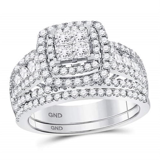 14k White Gold Princess Diamond Bridal Wedding Ring Set 1-3/4 Cttw