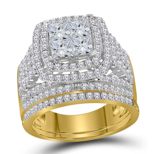 14k Yellow Gold Princess Diamond Halo Bridal Wedding Ring Set 3 Cttw