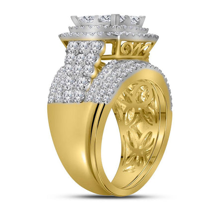 14k Yellow Gold Princess Diamond Halo Bridal Wedding Ring Set 3 Cttw