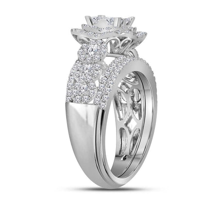 14k White Gold Princess Diamond Bridal Wedding Ring Set 1-3/4 Cttw
