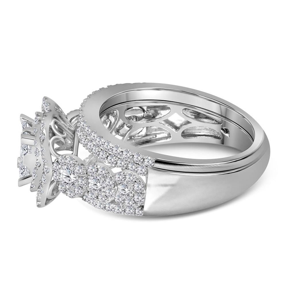14k White Gold Princess Diamond Bridal Wedding Ring Set 1-3/4 Cttw