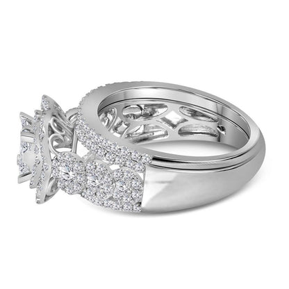 14k White Gold Princess Diamond Bridal Wedding Ring Set 1-3/4 Cttw