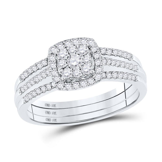 14k White Gold Round Diamond 3-Piece Bridal Wedding Ring Set 1/2 Cttw