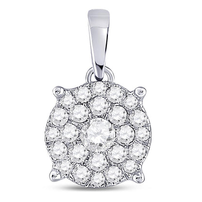 14k White Gold Round Diamond Cluster Pendant 1/2 Cttw