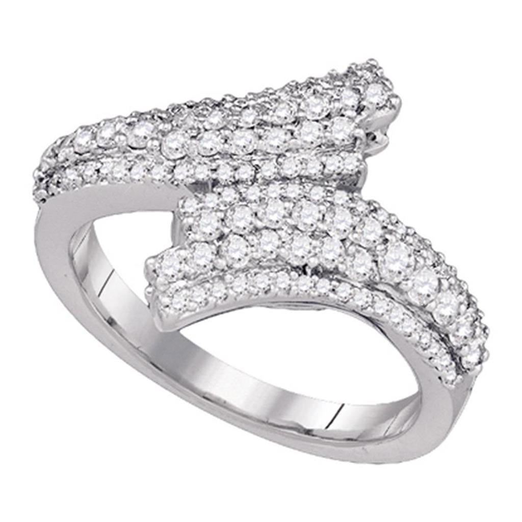 14k White Gold Round Diamond Bypass Band Ring 3/4 Cttw