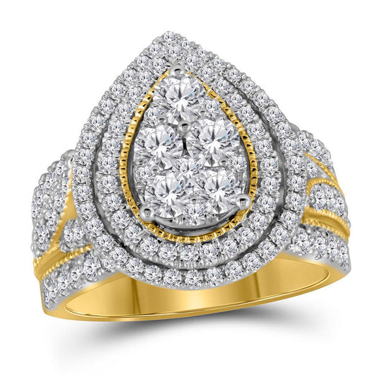 14k Yellow Gold Round Diamond Teardrop Bridal Engagement Ring 2 Cttw