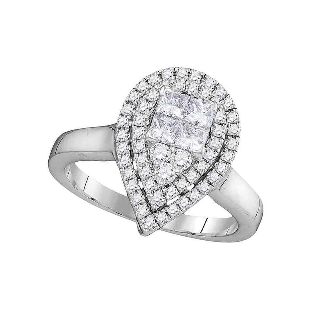 14k White Gold Princess Round Diamond Teardrop Bridal Engagement Ring 5/8 Cttw