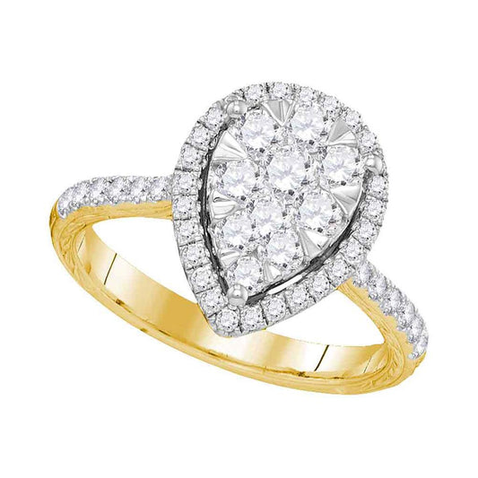 14k Yellow Gold Round Diamond Teardrop Bridal Engagement Ring 1 Cttw