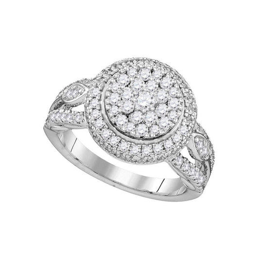 14k White Gold Round Diamond Cluster Bridal Engagement Ring 1-1/3 Cttw