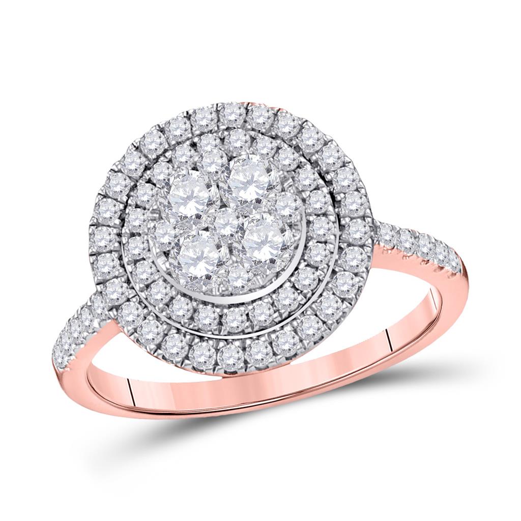 14k Rose Gold Round Diamond Circle Halo Cluster Ring 1 Cttw