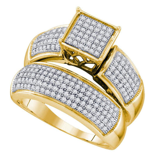 10k Yellow Gold Diamond Cluster Bridal Wedding Ring Set 5/8 Cttw