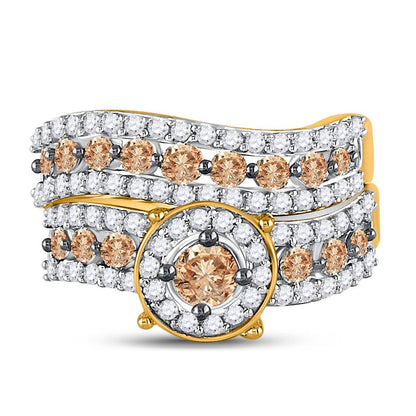 10k Yellow Gold Brown Diamond Bridal Wedding Ring Set 1-3/4 Cttw