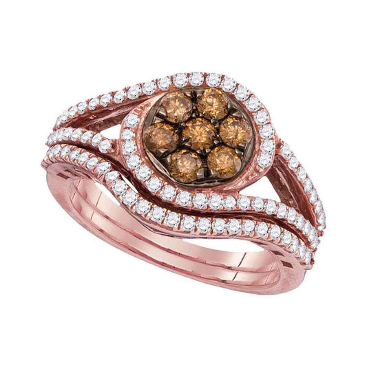 10k Rose Gold Round Brown Diamond Bridal Wedding Ring Set 1 Cttw