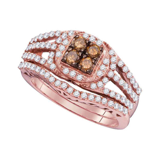 10k Rose Gold Round Brown Diamond Bridal Wedding Ring Set 1 Cttw