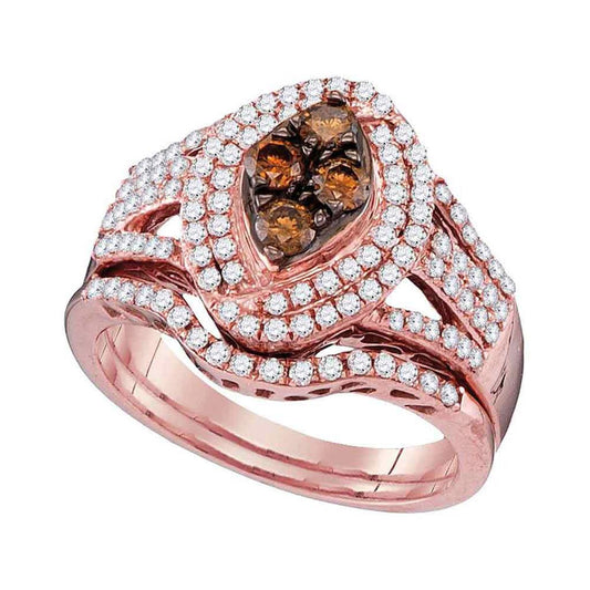 10k Rose Gold Round Brown Diamond Bridal Wedding Ring Set 1 Cttw