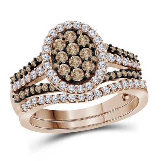 10k Rose Gold Round Brown Diamond Bridal Wedding Ring Set 1 Cttw