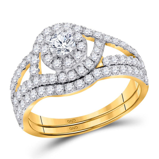 14k Yellow Gold Round Diamond Bridal Wedding Ring Set 1-1/4 Cttw (Certified)