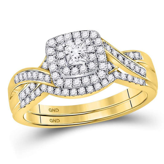 14k Yellow Gold Princess Diamond Bridal Wedding Ring Set 1/2 Cttw