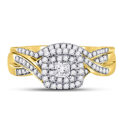 14k Yellow Gold Princess Diamond Bridal Wedding Ring Set 1/2 Cttw