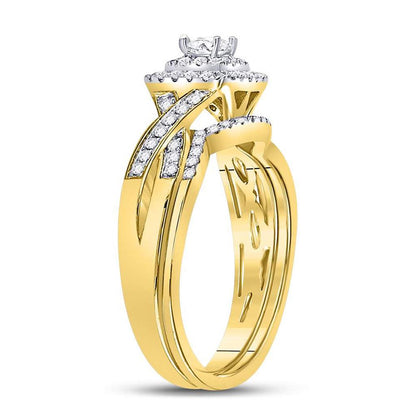 14k Yellow Gold Princess Diamond Bridal Wedding Ring Set 1/2 Cttw