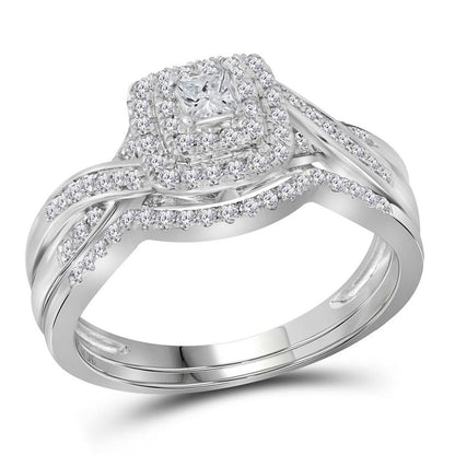 14k White Gold Princess Diamond Bridal Wedding Ring Set 1/2 Cttw