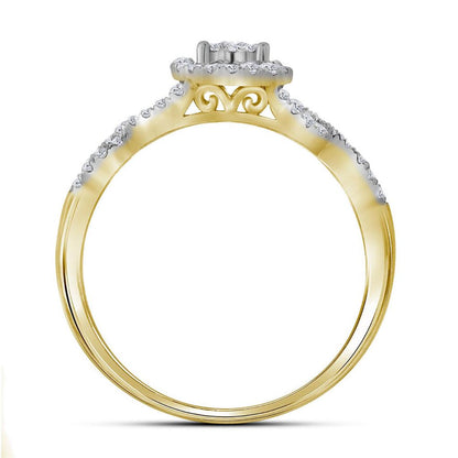 14k Yellow Gold Round Diamond Halo Bridal Wedding Ring Set 1/2 Cttw