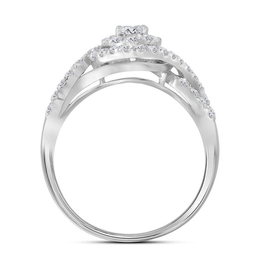 14k White Gold Diamond Swirl Halo Bridal Wedding Ring Set 1 Cttw (Certified)
