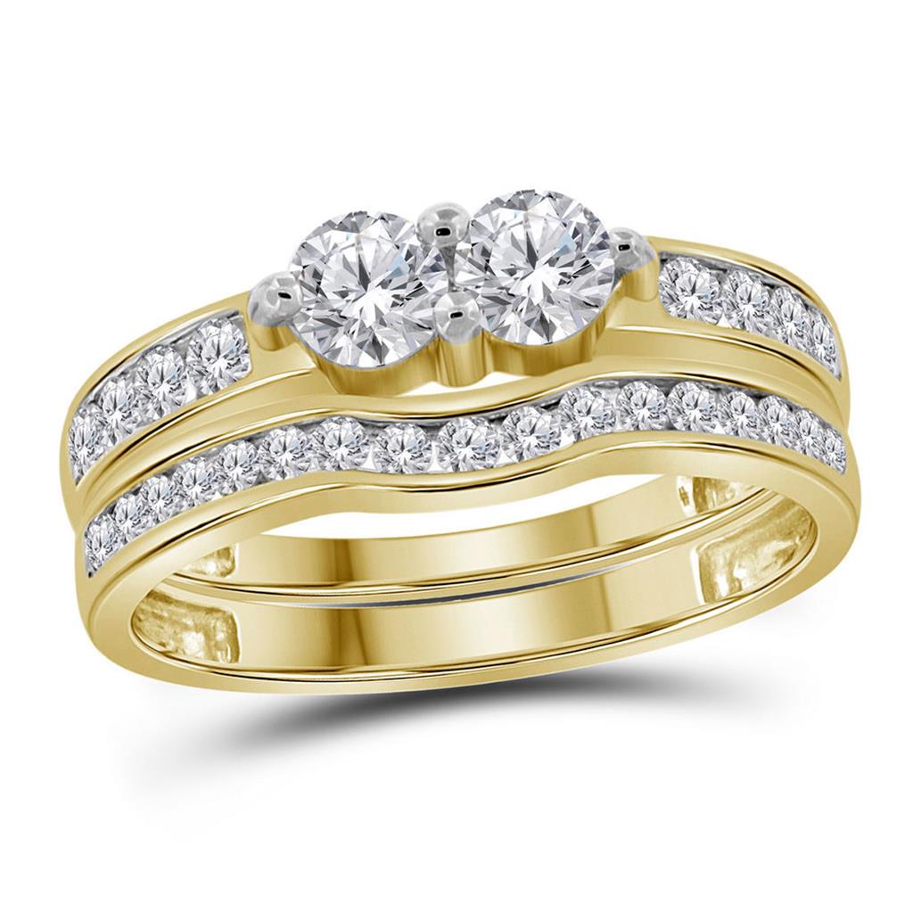 14k Yellow Gold Round Diamond 2-stone Wedding Ring Set 1 Cttw (Certified)