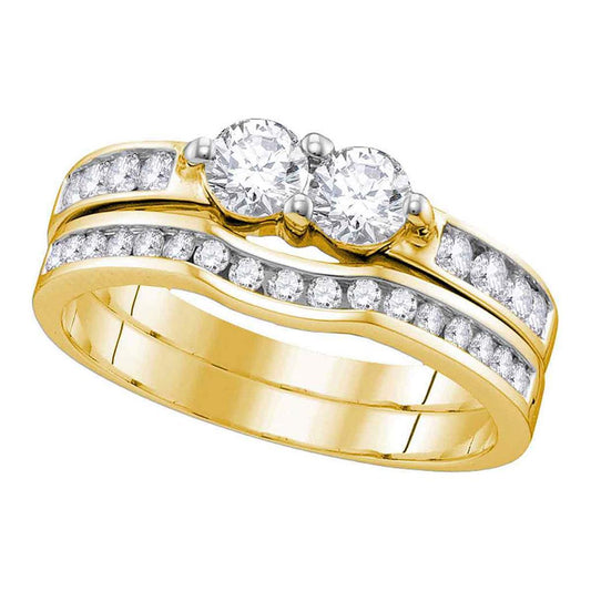 10k Yellow Gold Round Diamond 2-stone Hearts Together Wedding Ring Set 1/2 Cttw