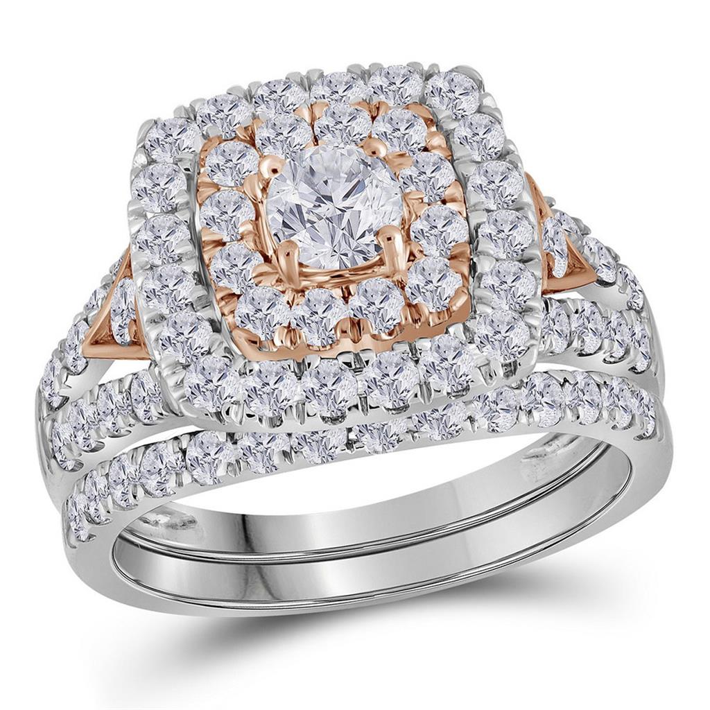 14k Two-tone Gold Round Diamond Halo Bridal Wedding Ring Set 2 Cttw (Certified)