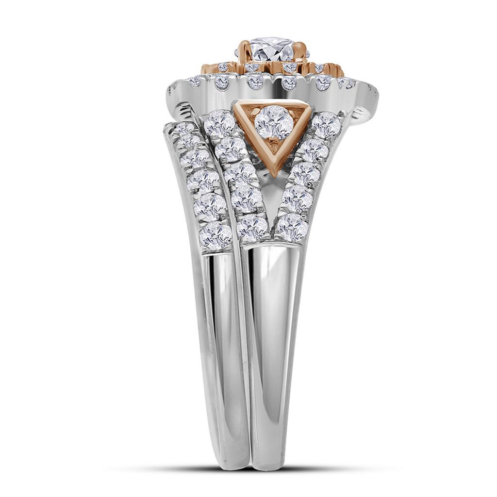 14k Two-tone Gold Round Diamond Halo Bridal Wedding Ring Set 2 Cttw (Certified)
