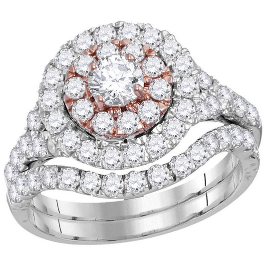 14k Two-tone Gold Round Diamond Bridal Wedding Ring Set 2 Cttw (Certified)