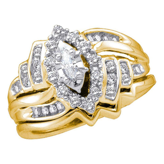 14k Yellow Gold Marquise Diamond Bridal Wedding Ring Set 1/2 Cttw