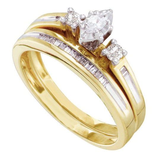 1/4CT Natural Marquise Cut Diamond Bridal Engagement Ring Set in 14K Yellow Gold