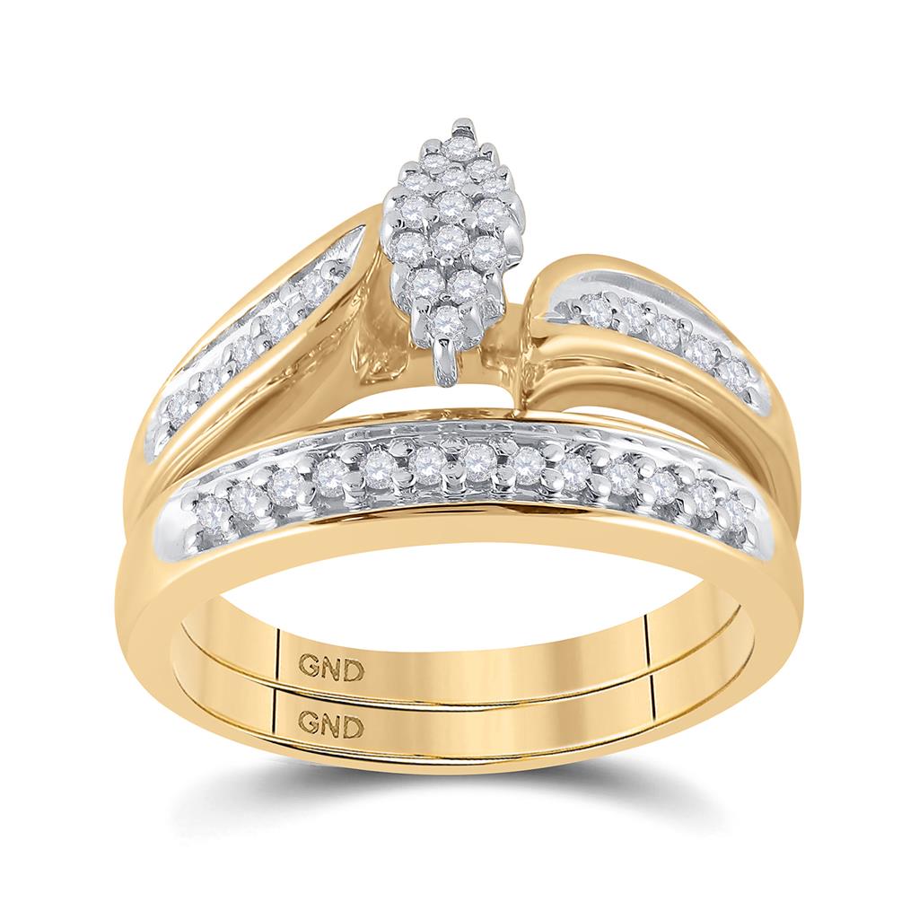 10k Yellow Gold Round Diamond Bridal Wedding Ring Set 1/4 Cttw