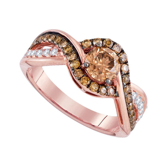 14k Rose Gold Round Brown Diamond Solitaire Bridal Engagement Ring 1-1/3 Cttw