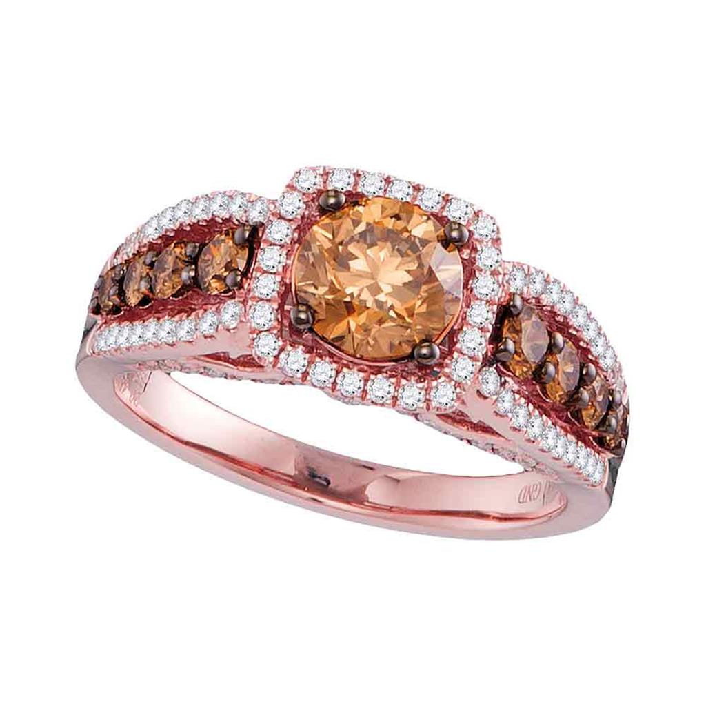 14k Rose Gold Round Brown Diamond Solitaire Bridal Engagement Ring 1-7/8 Cttw