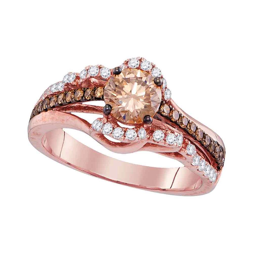 14k Rose Gold Round Brown Diamond Solitaire Bridal Engagement Ring 1-1/4 Cttw