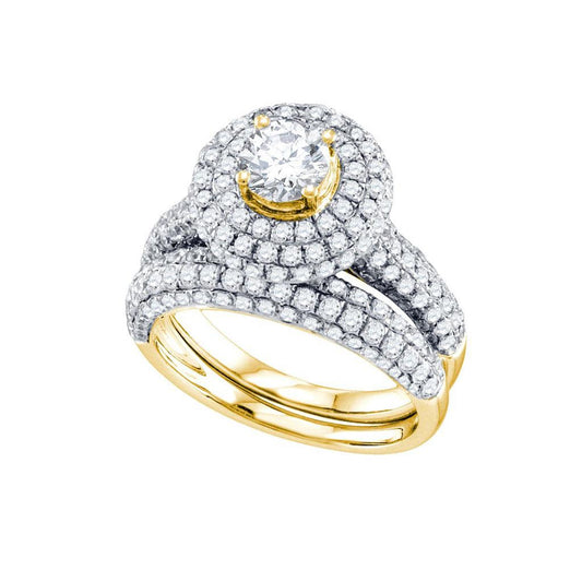 14k Yellow Gold Round Diamond Bridal Wedding Ring Set 2-1/5 Cttw
