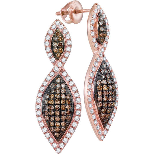 10k Rose Gold Round Brown Diamond Oval Dangle Earrings 1 Cttw