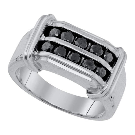 Sterling Silver Black Diamond 2-row Wedding Band Ring 1 Cttw