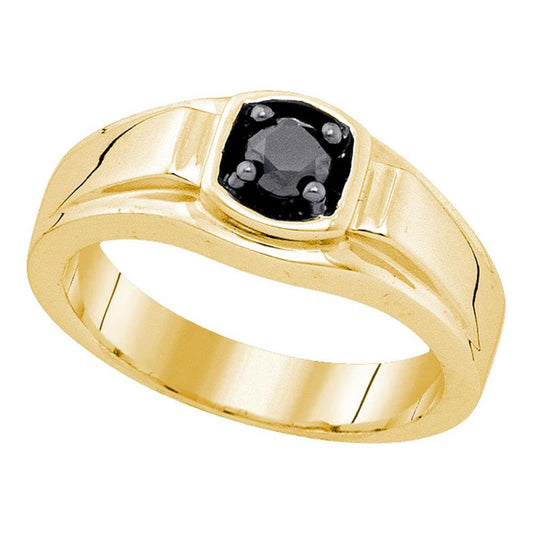 Yellow-tone Sterling Silver Black Diamond Solitaire Wedding Ring 1/2 Cttw