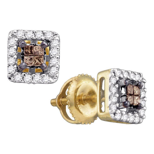 10k Yellow Gold Princess Brown Diamond Square Earrings 1/3 Cttw