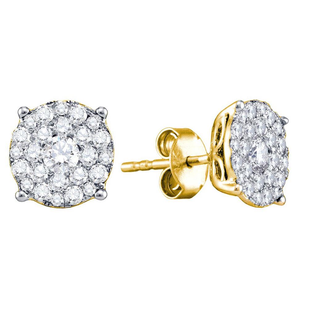 14k Yellow Gold Round Diamond Cluster Earrings 1/2 Cttw
